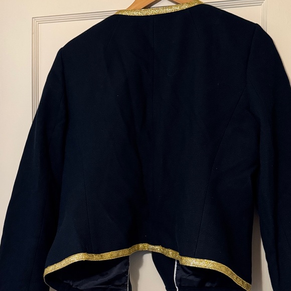 Banana Republic Dark Navy cotton blend blazer 14 gold metallic trim. Gorgeous - Picture 4 of 4